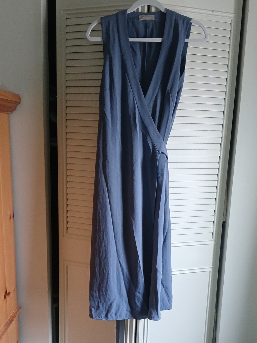 Everlane Slate Blue Sleeveless Wrap Midi Dress